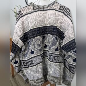Vtg 80s Men's Sweater Geometric Pattern Chunky Knit Crewneck‎ USA Size L